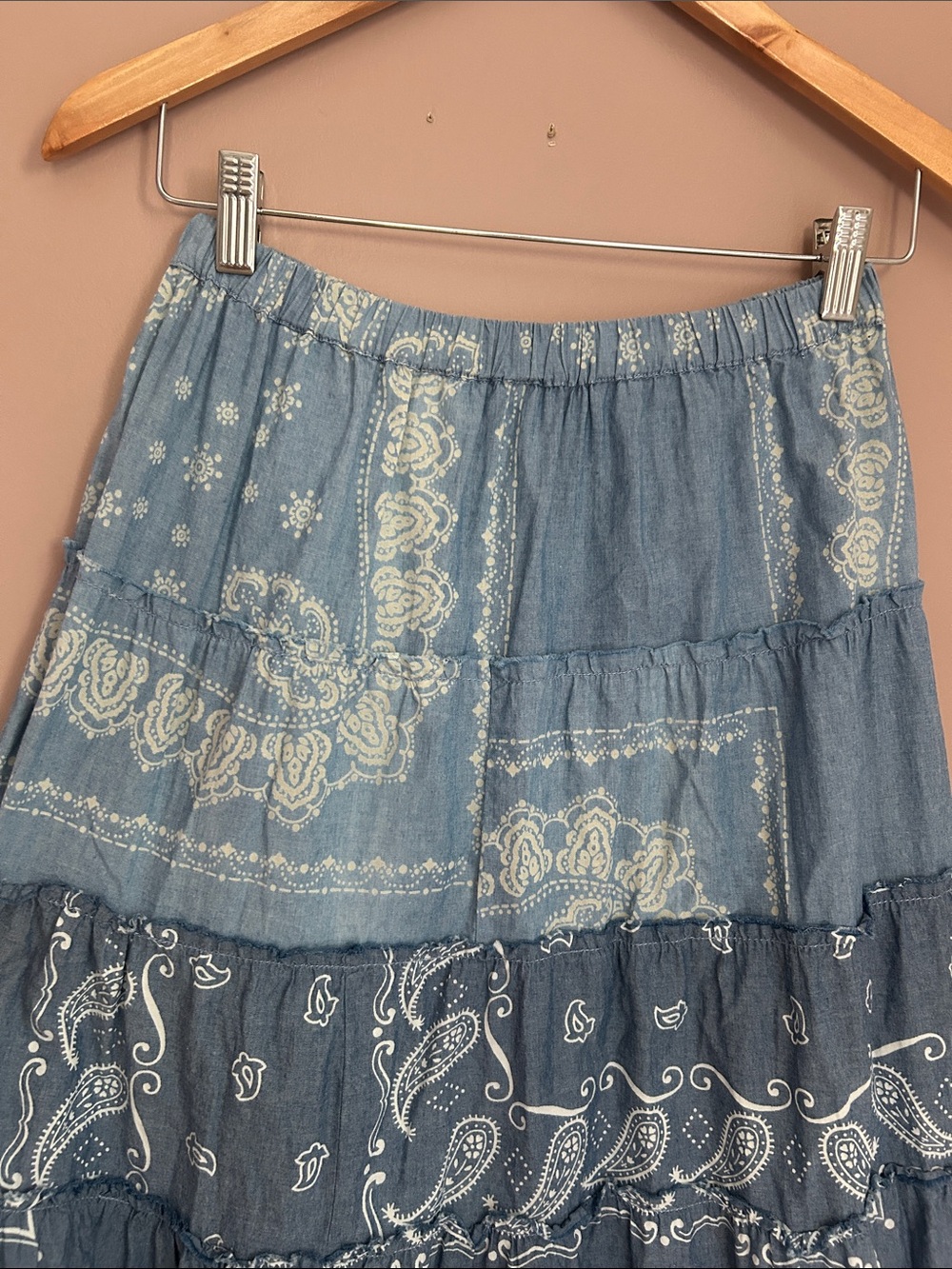 Denim & Supply Ralph Lauren Blue Bandana Print Tiered Western Maxi Skirt Size S - Picture 10 of 11
